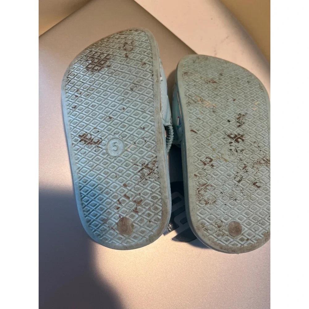 Little Me Baby Boy Blue Sailboat Print Slide Sandals Elastic Back Strap Size 5